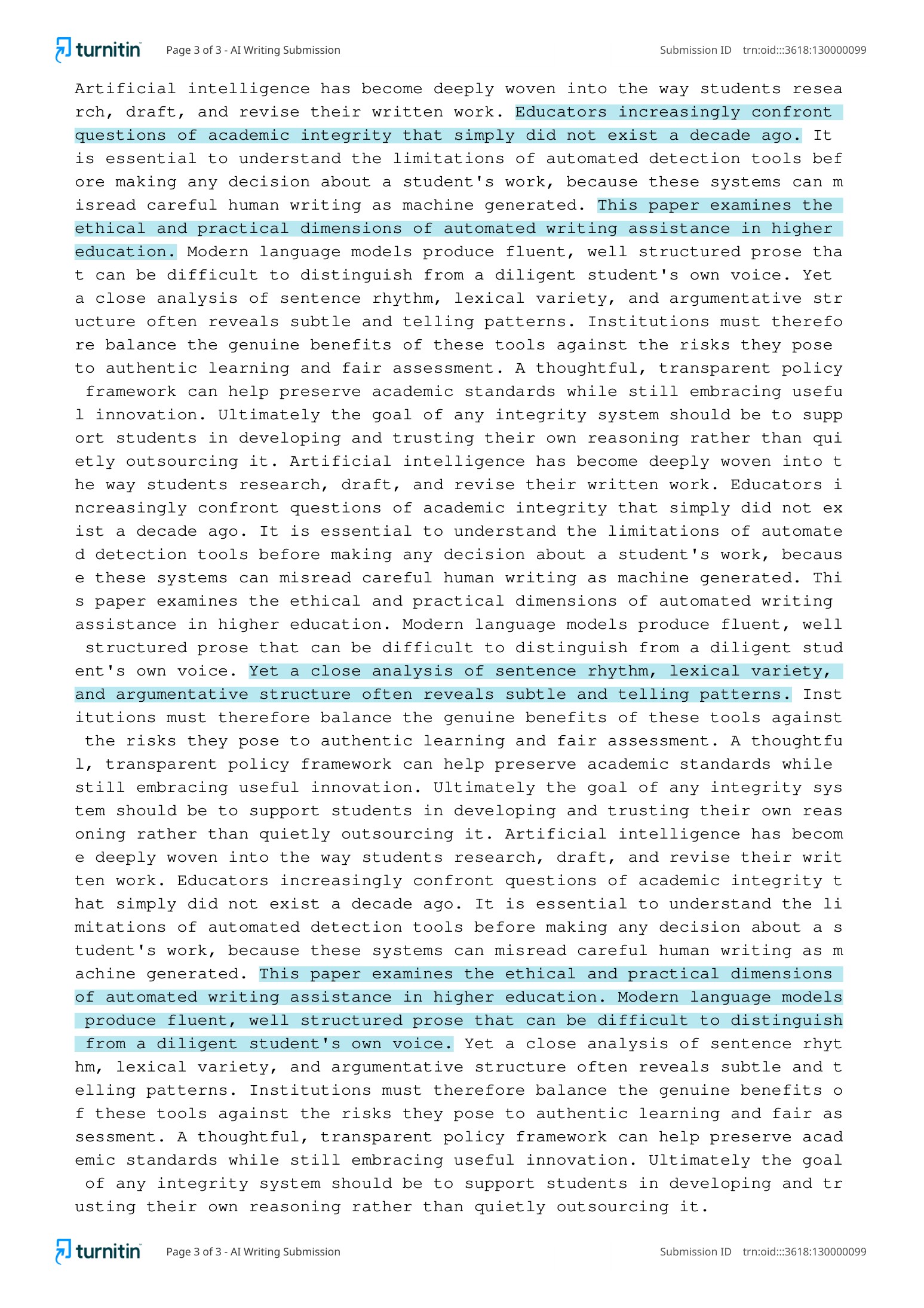 A real CMP AI detection report with sentence-level highlights